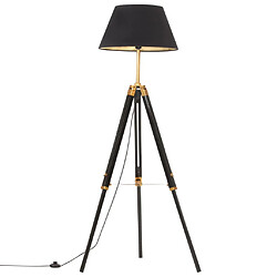 vidaXL Lampadaire à trépied Noir et doré Bois de teck massif 141 cm