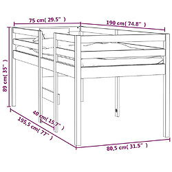 vidaXL Lit haut sans matelas 75x190 cm bois de pin massif pas cher