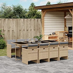 Maison Chic Ensemble à manger d'extérieur 9 pcs avec coussins,Salon de jardin,Mobilier de jardin mélange beige -GKD404113