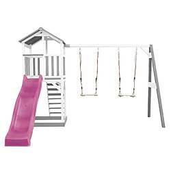 Avis AXI Beach Tower Aire de Jeux avec Toboggan en Violet, 2 Balançoires & Bac à Sable | Grande Maison Enfant extérieur en Gris & BLANC | Cabane de Jeu en Bois FSC