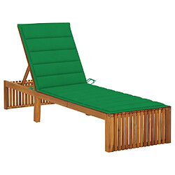 Helloshop26 Transat chaise longue bain de soleil lit de jardin terrasse meuble d'extérieur avec coussin bois d'acacia solide 02_0012335