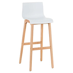 Decoshop26 Tabouret de bar design scandinave x1 structure de 4 pieds en bois assise en plastique blanc 10_0004942