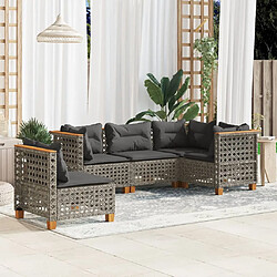 vidaXL Salon de jardin 5 pcs avec coussins gris résine tressée