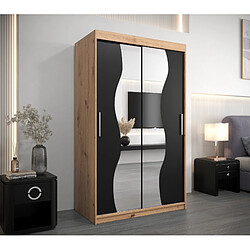 Abiks Meble Armoire MADRYT À Portes Coulissantes 200/120/62 2 Portes (Artisan/Noir)