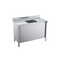 Table de chef Inox avec portes coulissantes et bac central - Gamme 600 - Distform