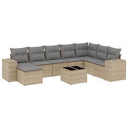 vidaXL Salon de jardin avec coussins 9 pcs beige résine tressée