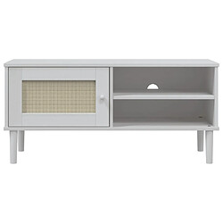 Maison Chic Meuble TV scandinave - Banc TV pour salon SENJA aspect rotin blanc 106x40x49cm bois massif pin -MN55219 pas cher