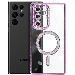 Avizar Coque Diamant pour Samsung Galaxy S22 Ultra MagSafe Contour Strass Violet