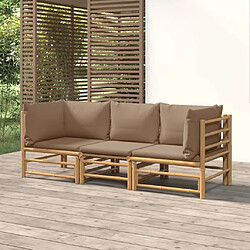 Maison Chic Salon de jardin 3 pcs + coussins - Mobilier/Meubles de jardin - Table et chaises d'extérieur taupe bambou -MN64228