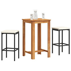 vidaXL Ensemble de bar de jardin 3 pcs noir bois massif acacia rotin