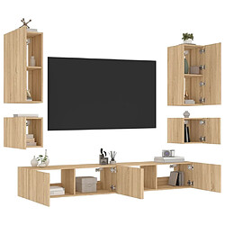 Maison Chic Lot de 6 Meuble TV muraux, Banc TV avec lumières LED pour salon, Meuble de rangement chêne sonoma -GKD31306