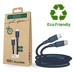 Avis BIGBEN Câble Recyclable en coton Bleu USB C/Lightning 2 m 2.4A Just green