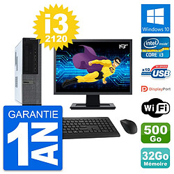 PC Dell 990 DT Ecran 19" Intel i3-2120 RAM 32Go Disque Dur 500Go Windows 10 Wifi - Occasion