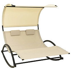 Helloshop26 Transat chaise longue bain de soleil lit de jardin terrasse meuble d'extérieur double avec auvent textilène crème 02_0012720