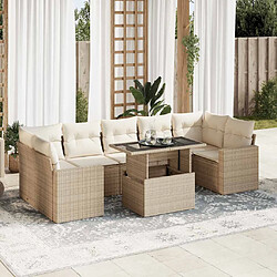 vidaXL Salon de jardin avec coussins 8 pcs beige résine tressée