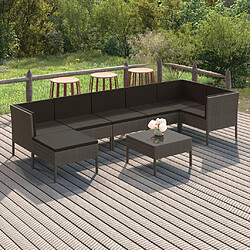 vidaXL Salon de jardin 8 pcs avec coussins résine tressée gris