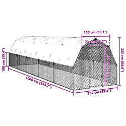 vidaXL Poulailler avec toit 2,5x10x2,25 m acier galvanisé pas cher