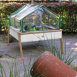 AXI Linda Table de Culture en bois avec Bac & Voile de Jardin | Potager sur Pied / Jardinière avec serre en marron & BLANC pas cher