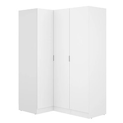 Pegane Armoire d'angle, meuble de rangement en bois mélaminé coloris blanc - Longueur 133 x Profondeur 90 x Hauteur 184 cm