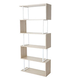 Decoshop26 Bibliothèque étagère sur pied 183x80cm structure 3D 5 niveaux aspect chêne métal blanc 04_0001280