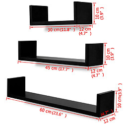 Acheter vidaXL Étagères murales 3 pcs Forme de U MDF Noir