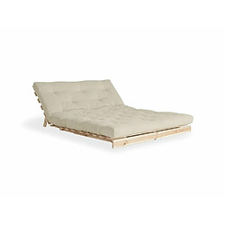 Inside 75 Canapé convertible futon ROOTS pin naturel tissu beige couchage 160x200 cm