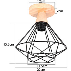 Stoex Plafonnier 22CM Vintage Luminaire E27 Rétro Lustre Suspension En Bois Et Fer Design Cage Noir Pour Entrée Couloir Chambre Cuisine pas cher