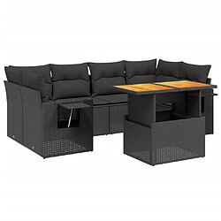 vidaXL Salon de jardin 7 pcs avec coussins noir résine tressée