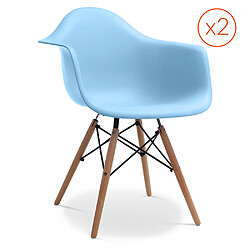 ICONIK INTERIOR Lot de 2 Chaises James bois avec accoudoirs - Mat Bleu clair