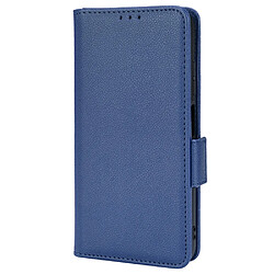 Etui en PU texture litchi, fermoir aimanté avec support bleu foncé pour votre Samsung Galaxy F52 5G