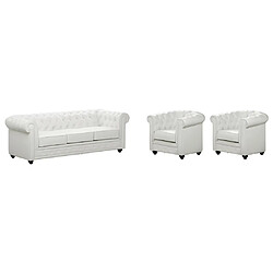 Vente-Unique Canapé 3 places et 2 fauteuils CHESTERFIELD - Simili Blanc