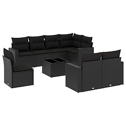 Maison Chic Salon de jardin 9 pcs avec coussins | Ensemble de Table et chaises | Mobilier d'Extérieur noir résine tressée -GKD31541