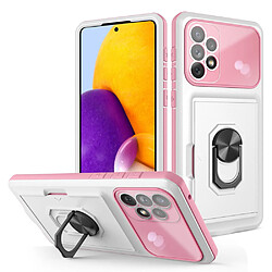 Coque en TPU + acrylique avec béquille en anneau et porte-carte blanc/rose pour votre Samsung Galaxy A73 5G