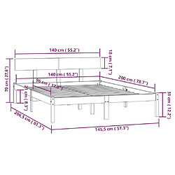 vidaXL Cadre de lit sans matelas bois massif 140x200 cm pas cher