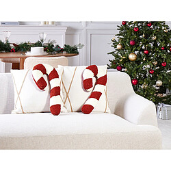 Beliani Lot de 2 coussins CANDY CANE 22 x 55 cm À rayure Rouge