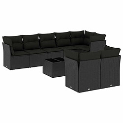 Maison Chic Salon de jardin 9 pcs avec coussins | Ensemble de Table et chaises | Mobilier d'Extérieur noir résine tressée -GKD73436