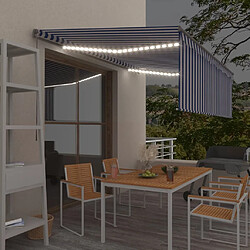 Maison Chic Auvent manuel rétractable avec store | store extérieurs de porte | Marquise Brise-soleil et LED 4x3 m Bleu et blanc -GKD47565