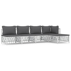 vidaXL Salon de jardin avec coussins 5 pcs blanc acier