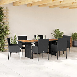 Maison Chic Ensemble à manger d'extérieur 7 pcs avec coussins,Salon de jardin,Mobilier de jardin Noir Résine tressée -GKD406663