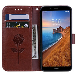 Wewoo Housse Coque Étui en cuir avec rabat horizontal relief Rose fentes pour cartes et porte-cartes Xiaomi Redmi 7A Marron pas cher