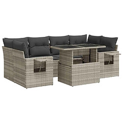 vidaXL Salon de jardin avec coussins 7 pcs gris clair résine tressée