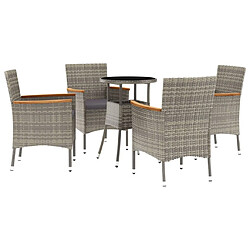 Maison Chic Ensemble de bistro 5 pcs coussins,Table + chaises + coussins de jardin gris poly rotin -GKD356812