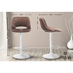 Avis Decoshop26 Tabouret de bar chaise haute x1 avec repose-pieds en velours marron piètement métallique blanc 10_0004608