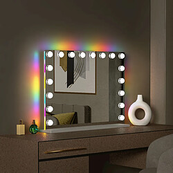 FENCHILIN Bluetooth Miroir de maquillage 80x58cm - Bande lumineuse LED - Bandes de LED RGB côté - Sur Pied - Blanc