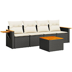 vidaXL Salon de jardin 5 pcs avec coussins noir résine tressée