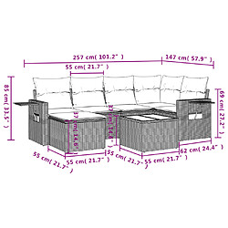 vidaXL Salon de jardin avec coussins 7 pcs gris résine tressée pas cher