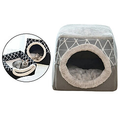 2 En 1 Lit Doux Pour Chat Pour Animaux De Compagnie Chenil Chiot Grotte Tapis De Nid Chaud Gris XL pas cher