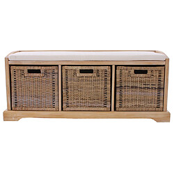 Mendler Banc / banquette Bienne, boîte de rangement, 3 paniers, treillis en rotin kubu, 112x46x37cm ~ clair