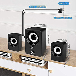 Acheter Universal Haut-parleurs YH-PC, boîtes d'enceintes informatiques 2x3W USB avec subwoofer, barre de son stéréo, Aaux de 3,5 mm, contrôle du volume LED (noir)