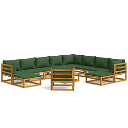 Maison Chic Salon de jardin 12pcs + coussins - Mobilier/Meubles de jardin - Table et chaises d'extérieur vert bois massif -MN69885